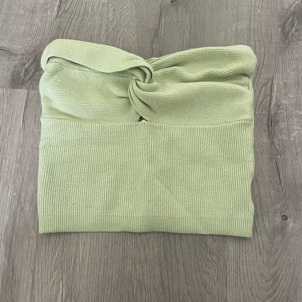 Knit Twist-Front Strapless Sweater Top - Light Green